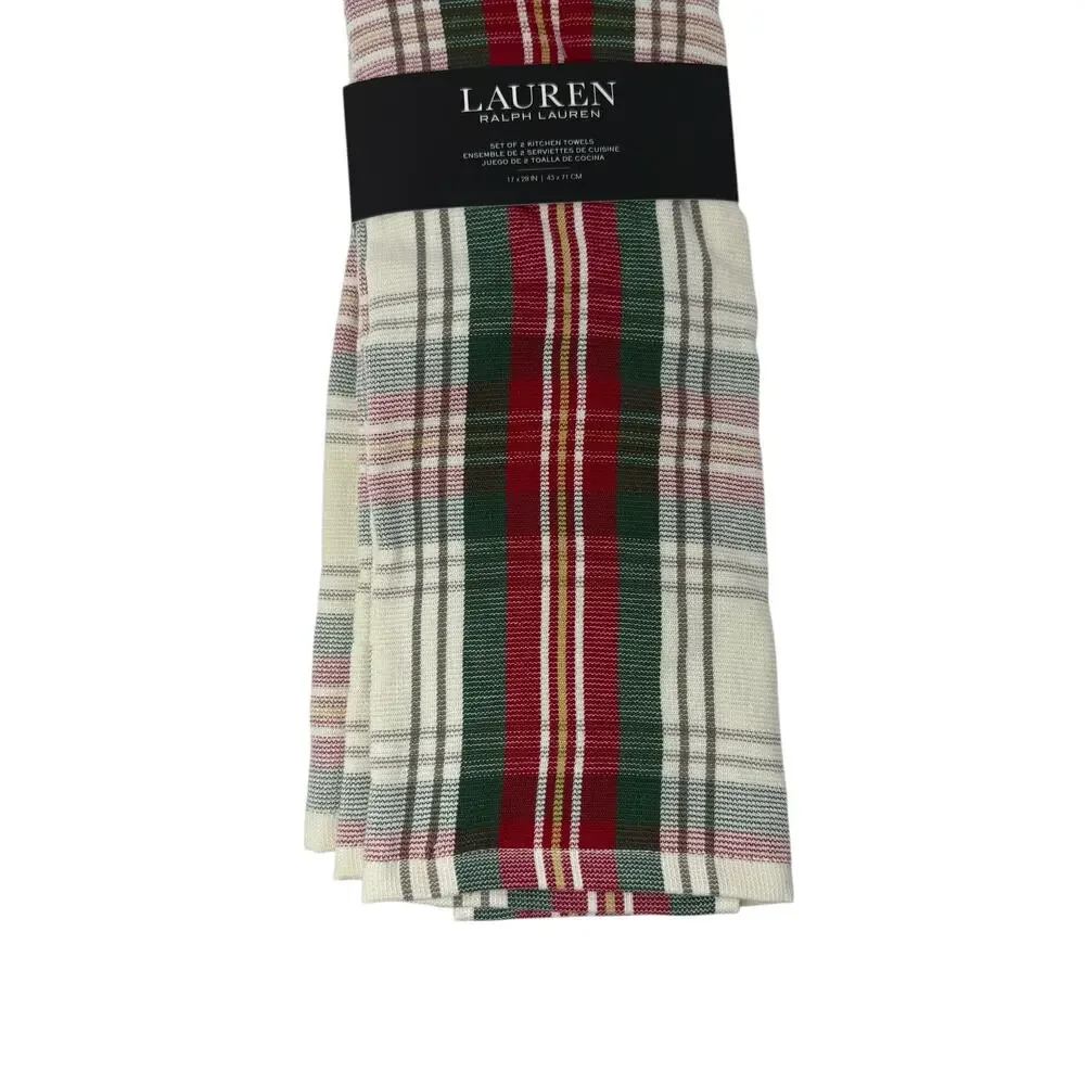 NWT Lauren Ralph Lauren Holiday Plaid Kitchen Set Mini Mitt & 2 Towels Christmas